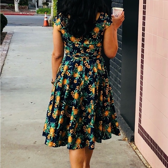 Magnolia Navy and Orange Pineapple Midi Dress - Picture 3 of 6